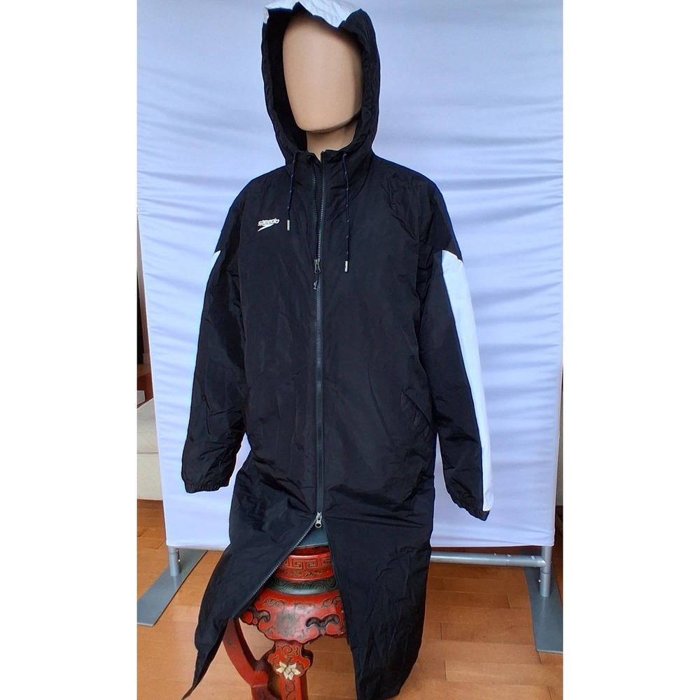 Speedo Mens Swim Parka Black White Fleece Lined Hooded Jacket Large WF17-03